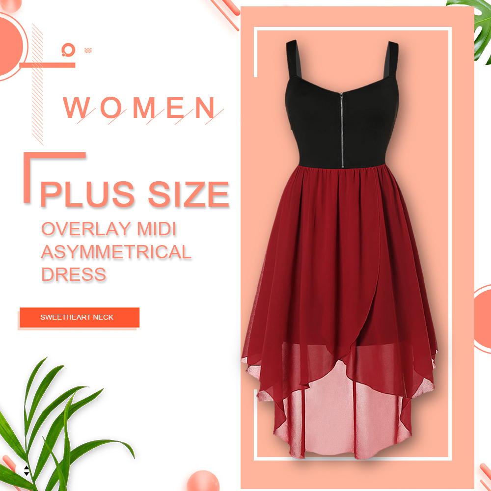 Plus Size Overlay Midi Asymmetrical Dress