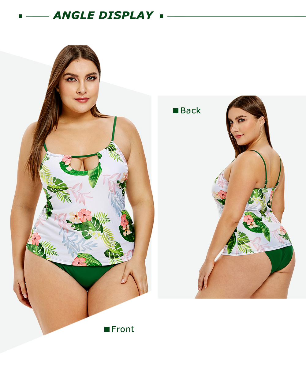 Plus Size Tropical Print Cut Out Tankini Set