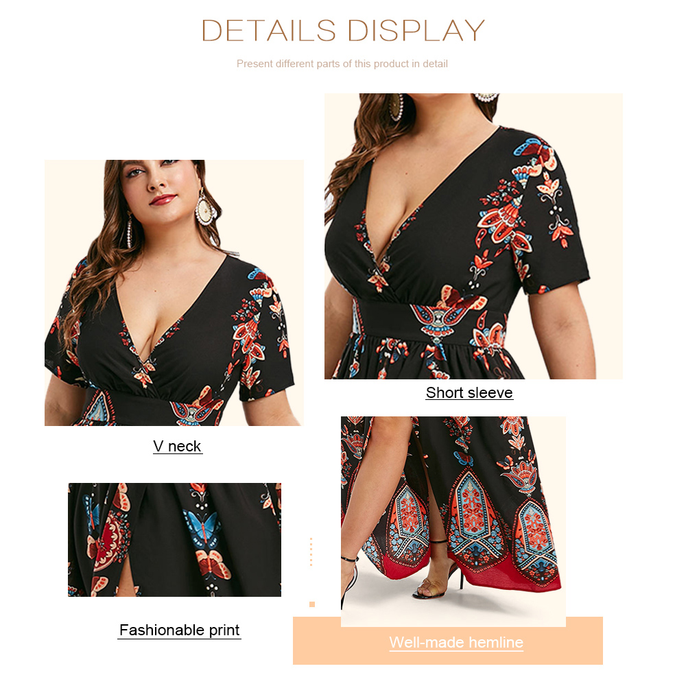 Plus Size Printed Maxi Split Dress