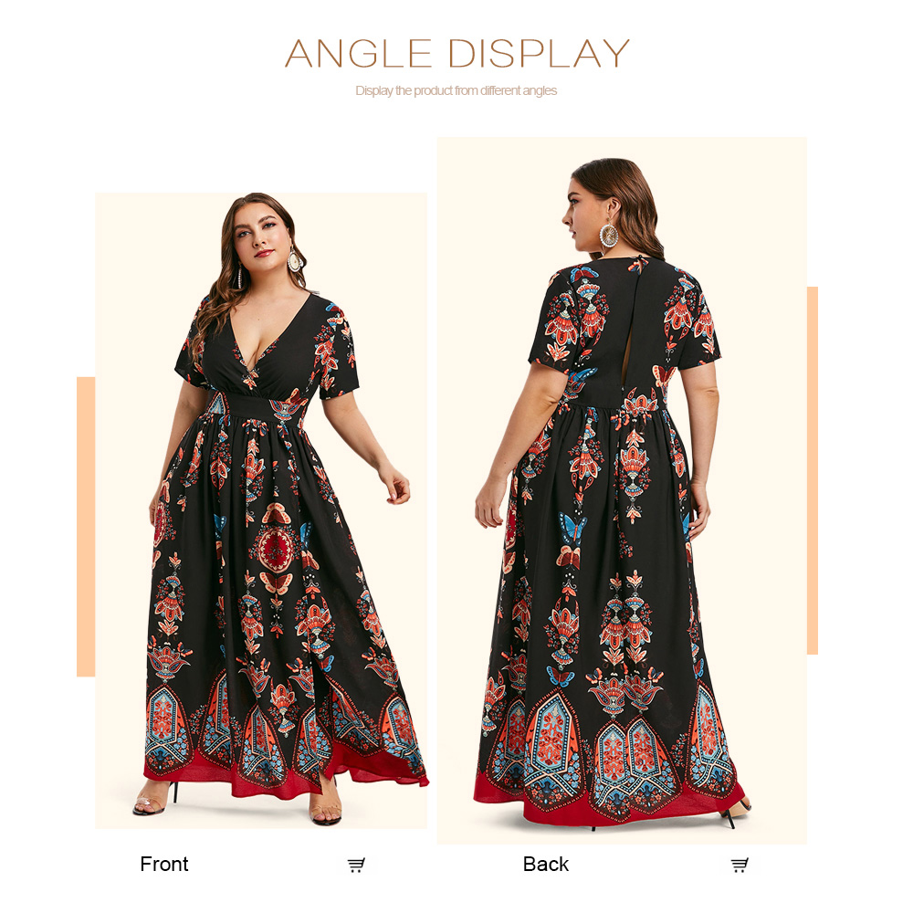 Plus Size Printed Maxi Split Dress