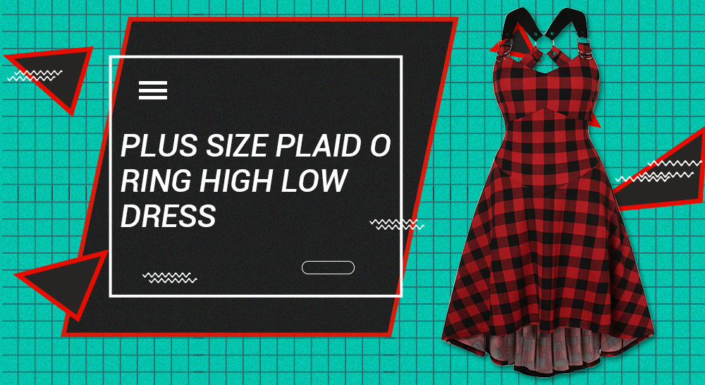 Plus Size Plaid O Ring High Low Dress