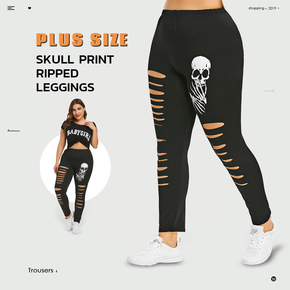 Plus Size Skull Print Ripped Leggings