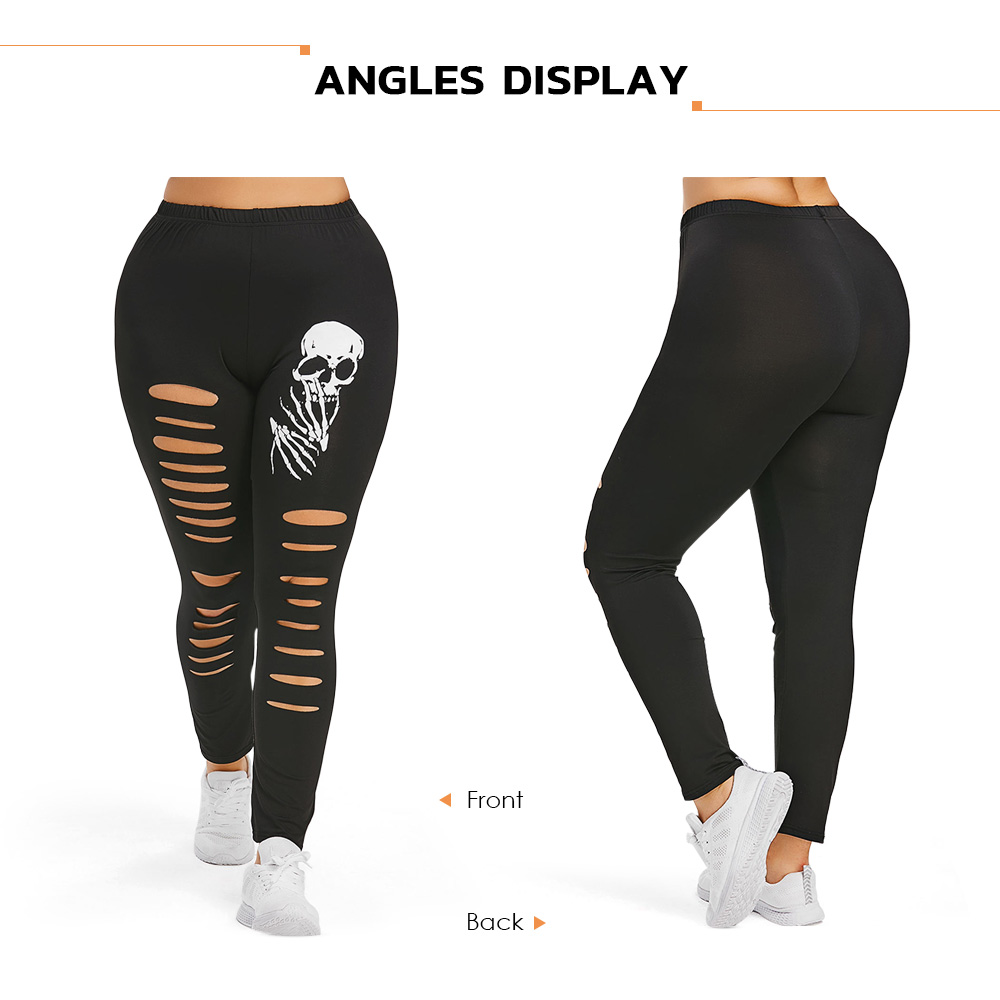 Plus Size Skull Print Ripped Leggings