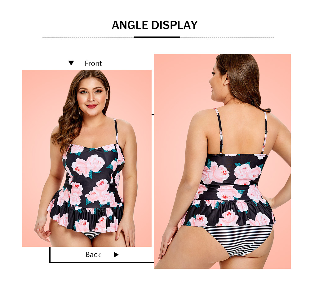 Plus Size Floral Striped Tankini Set