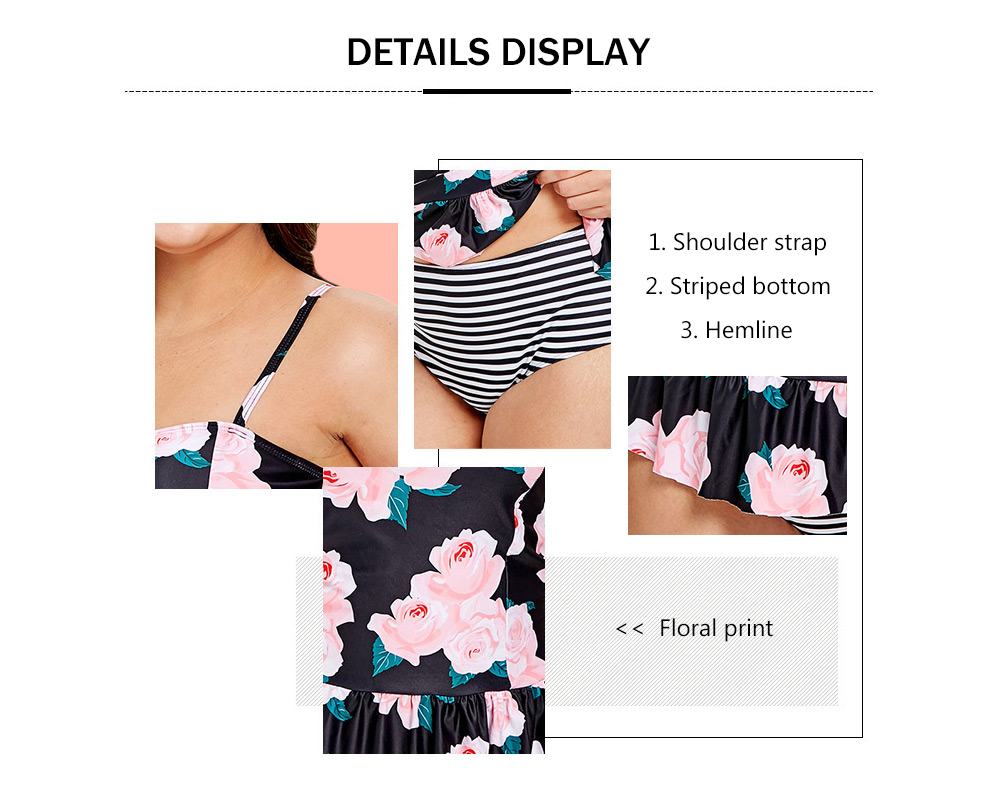 Plus Size Floral Striped Tankini Set