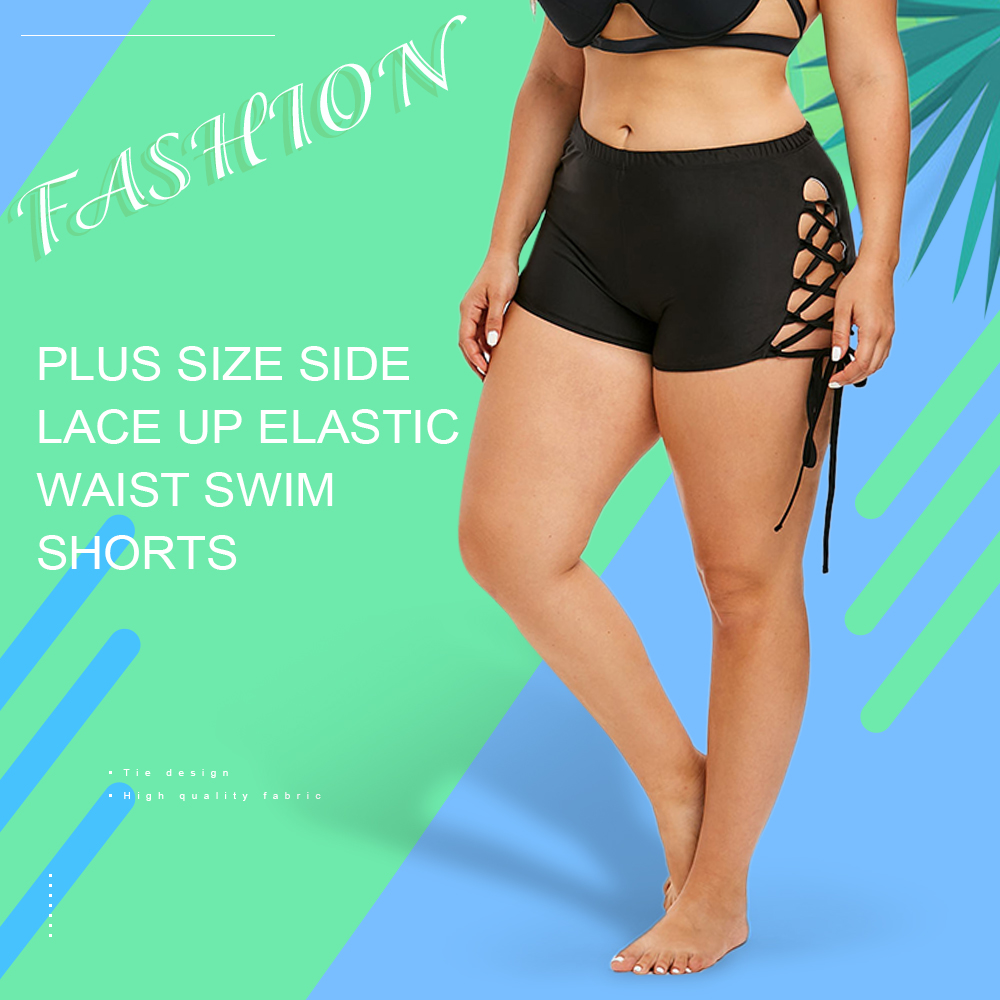 Plus Size Side Lace Up Elastic Waist Swim Shorts