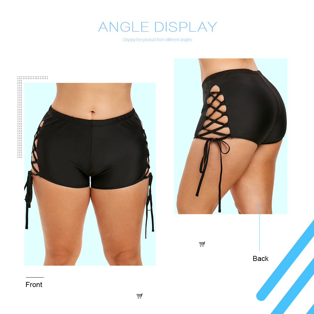 Plus Size Side Lace Up Elastic Waist Swim Shorts