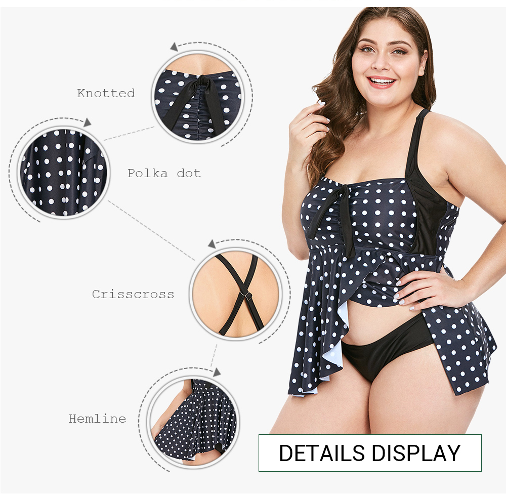 Plus Size Polka Dot Skirted Tankini Set