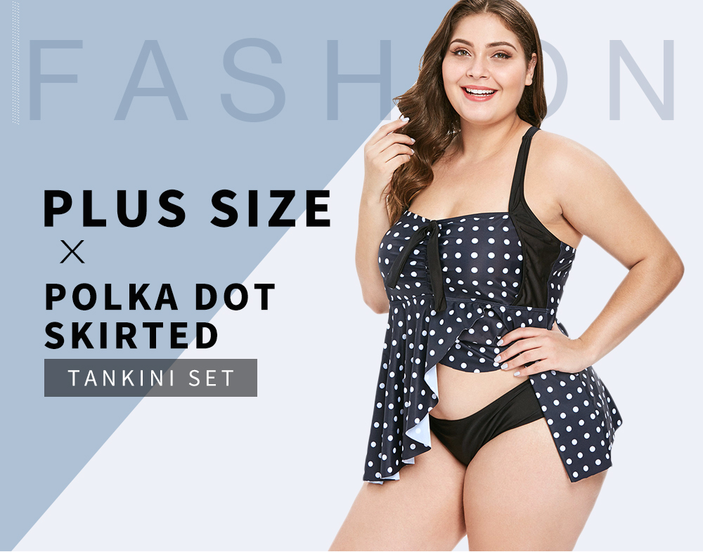 Plus Size Polka Dot Skirted Tankini Set