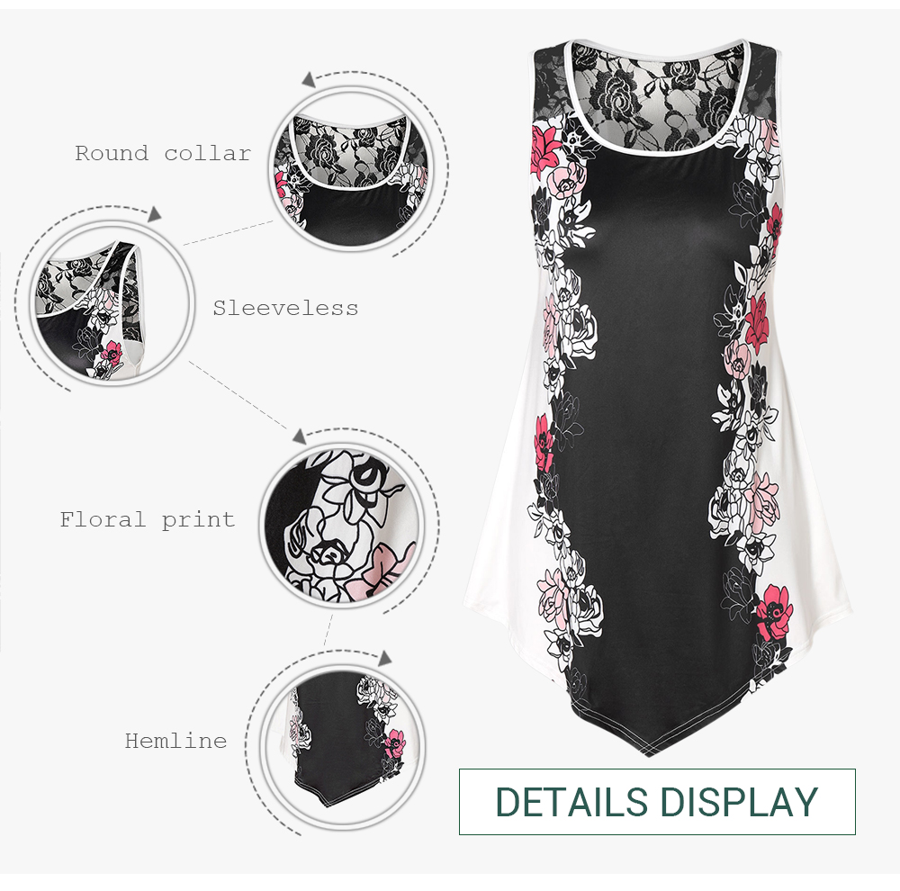 Plus Size Lace Panel Floral Tank Top