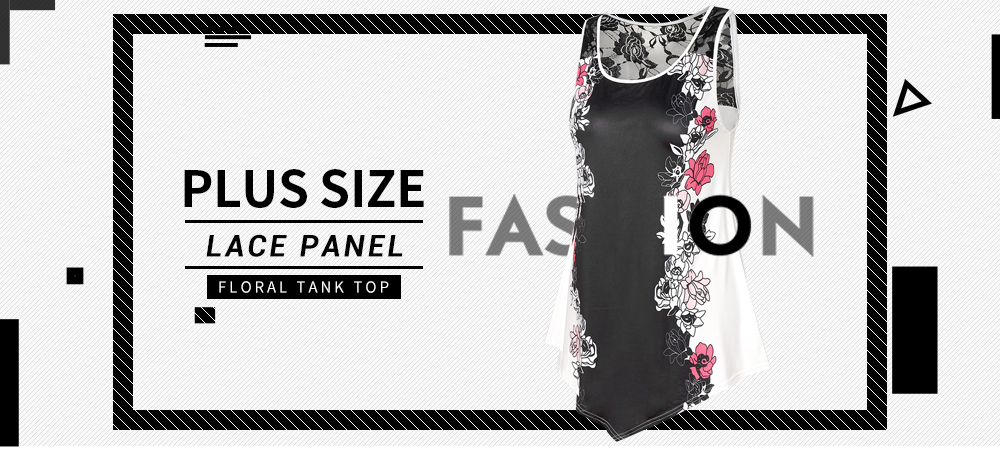 Plus Size Lace Panel Floral Tank Top