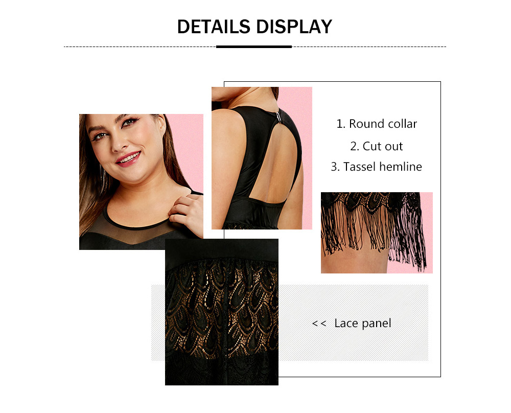 Plus Size Lace Panel Fringe Hem Tankini Set