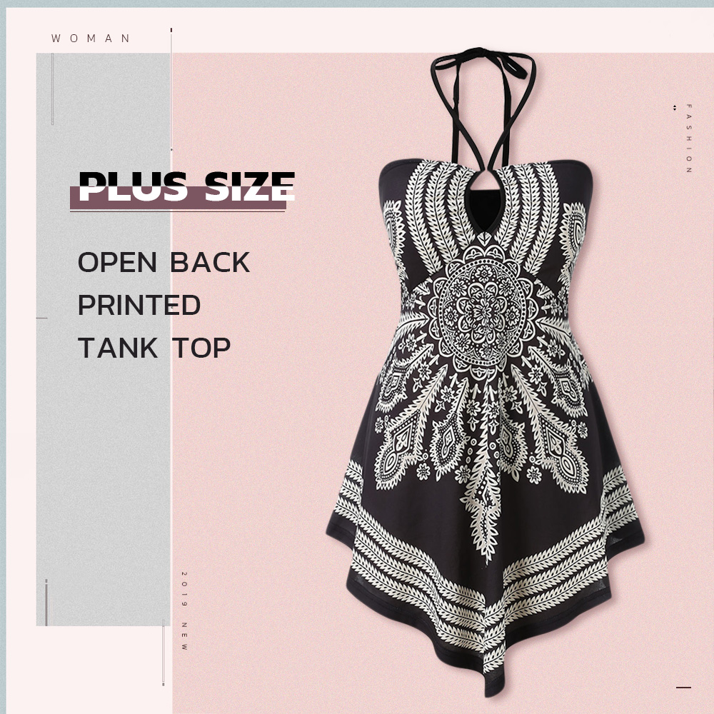 Plus Size Open Back Printed Tank Top