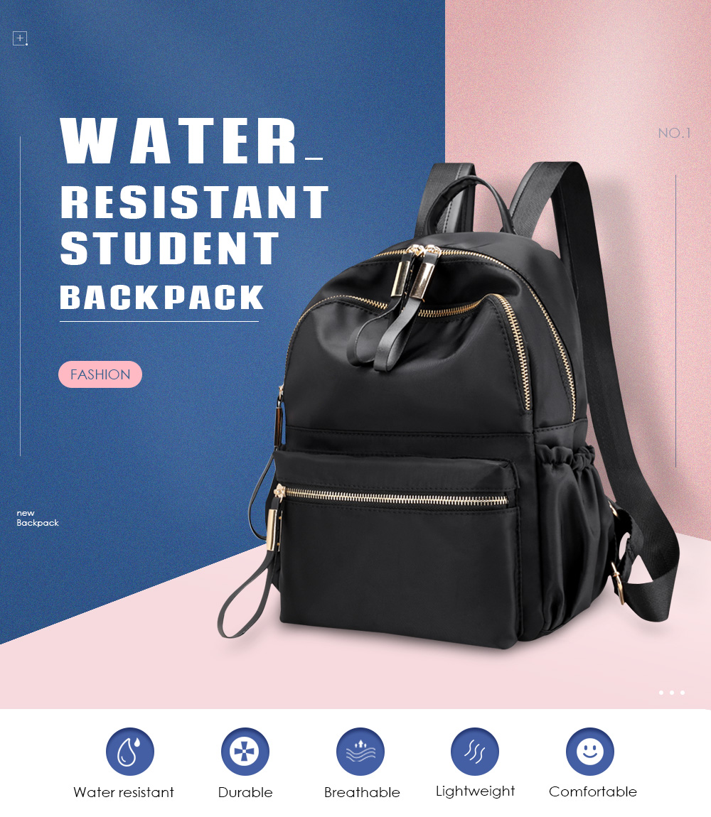 Water Resistant Student Backpack Solid Color Simple Design Women Bag