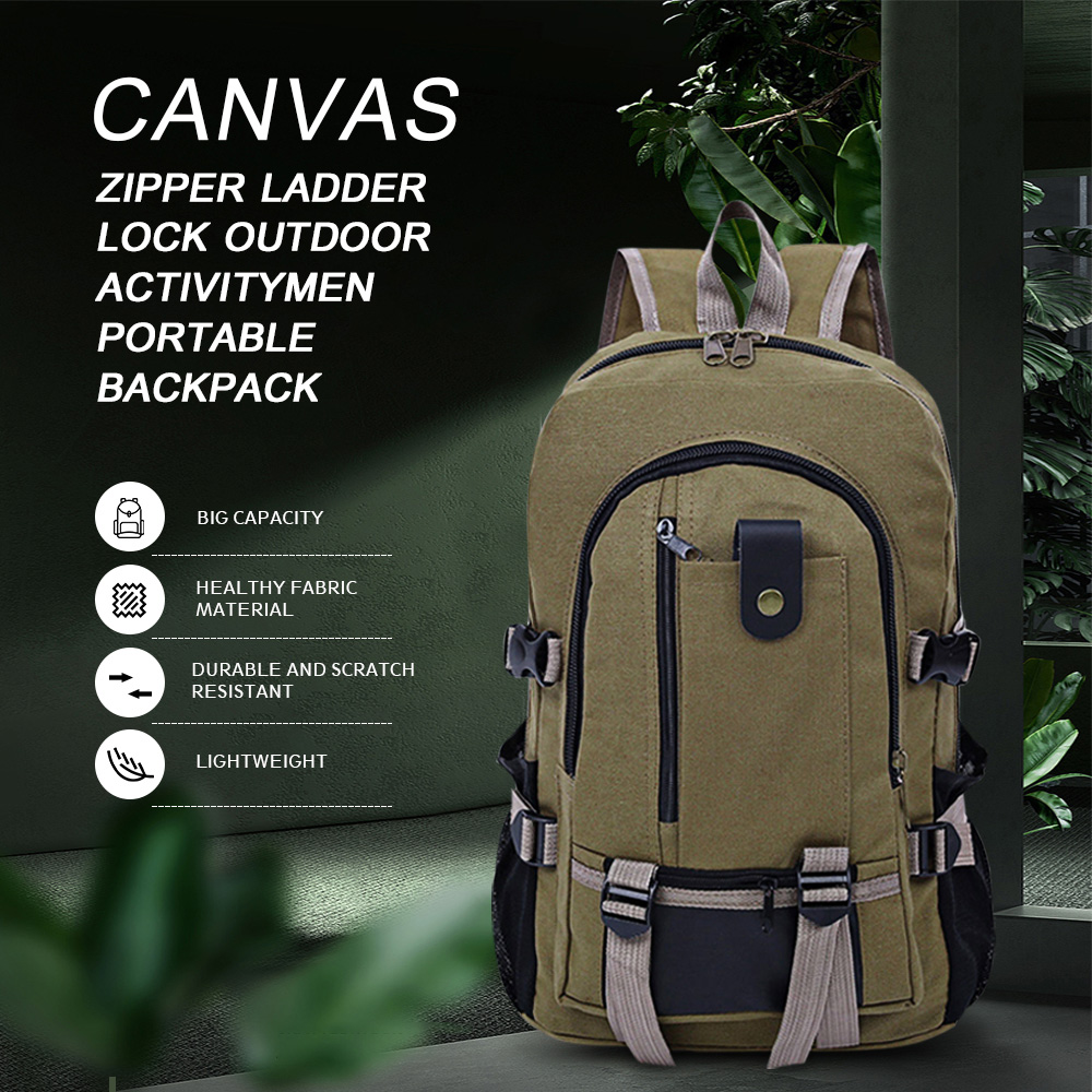 Canvas Zipper Bag Ladder Lock Outdoor Activity Men Portable Backpack